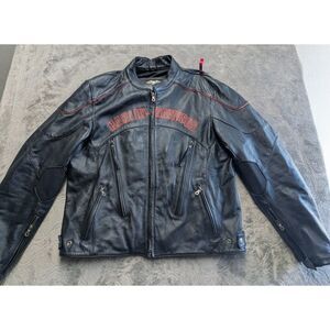Harley Davidson Mens XL Genuine Leather Motorcycle Jacket Black Red Eagle